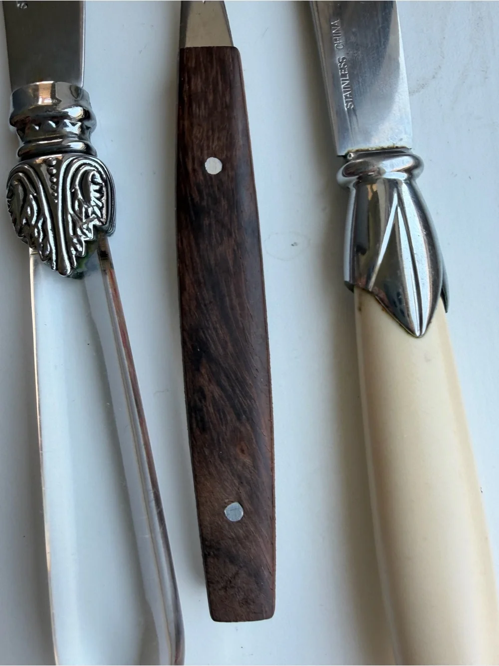 Assorted Cheese Spreaders - Ivory, Wood, and Silver Handles